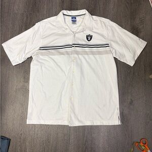 Vintage Raiders NFL Team Apparel By Reebok White Large Stripe Button Up Polo